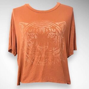 ALTAR'D STATE Women's Orange Short Sleeve Cropped Tiger Graphic T-Shirt